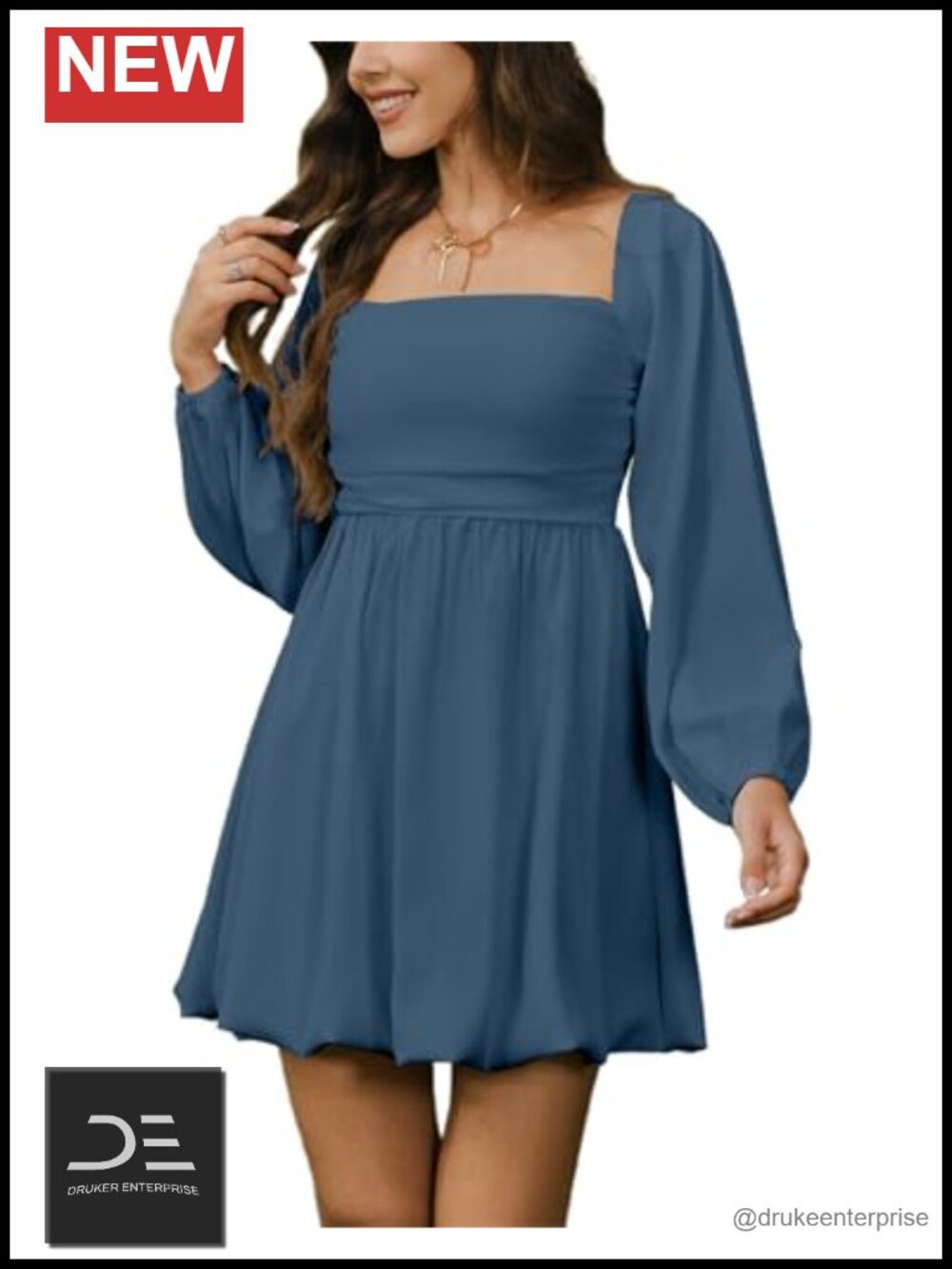 Women's Square Neck Long Sleeve Bubble Mini Dress Smocked A Line Wedding